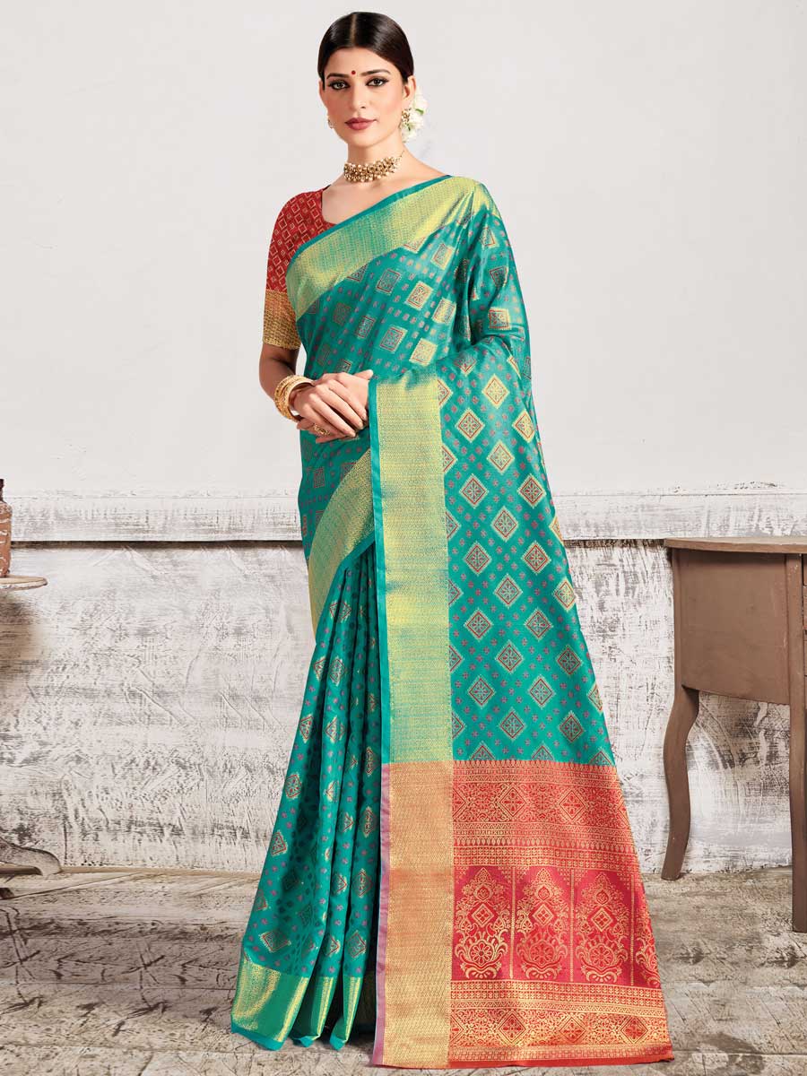 Jungle Green Patola Silk Handwoven Festival Saree