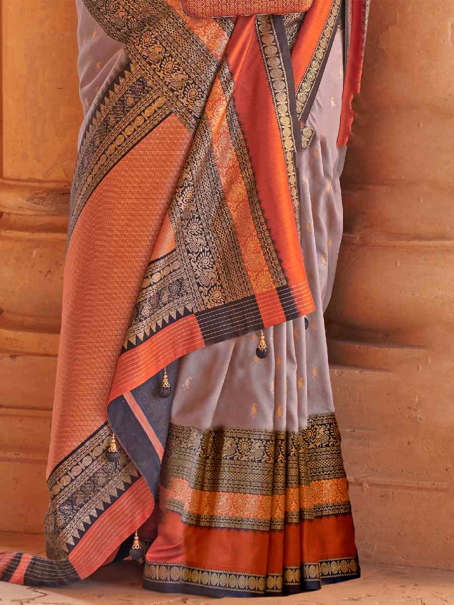 Kabul Grey V B Silk Handwoven Casual Festival Classic Style Saree