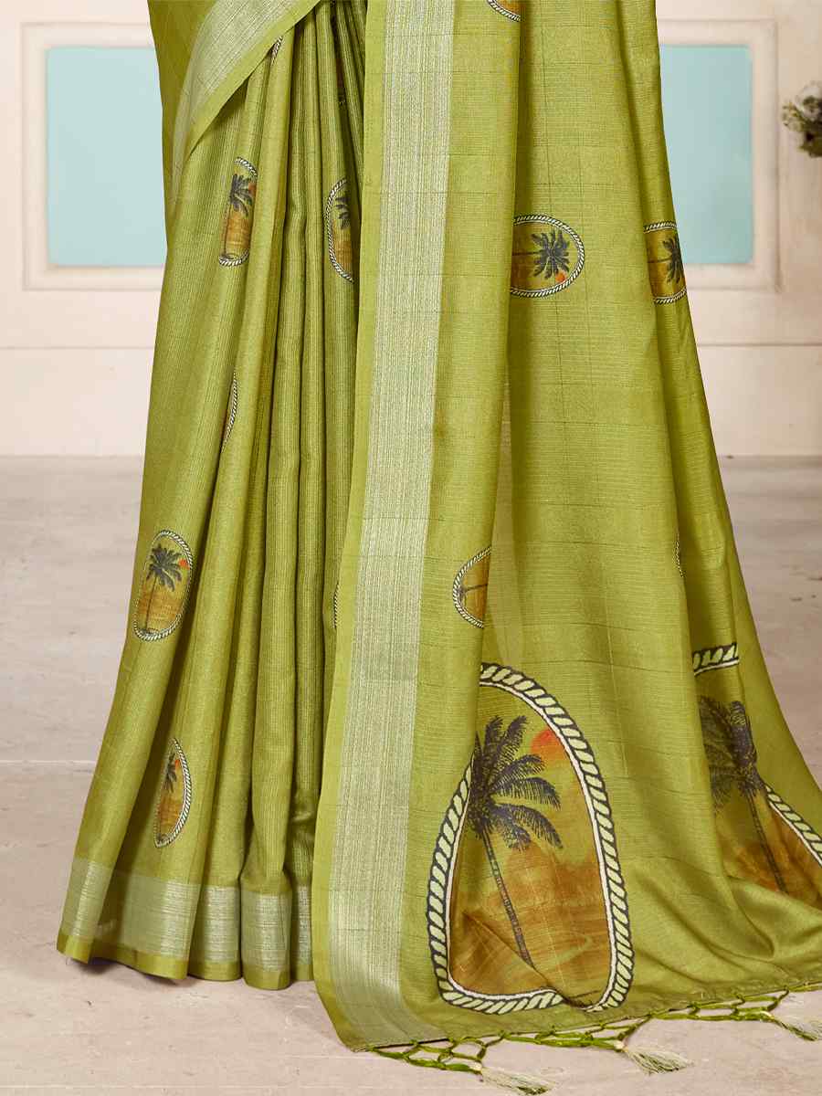 Kelly Green Soft Cotton Handwoven Casual Festival Classic Style Saree