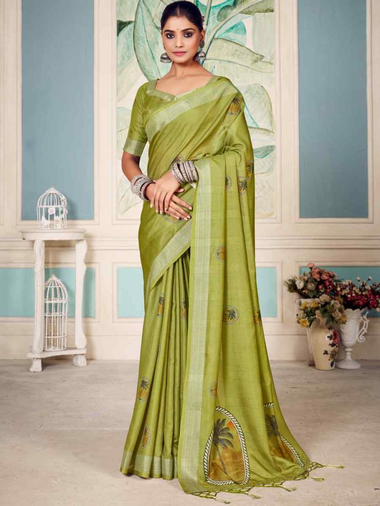 Kelly Green Soft Cotton Handwoven Casual Festival Classic Style Saree