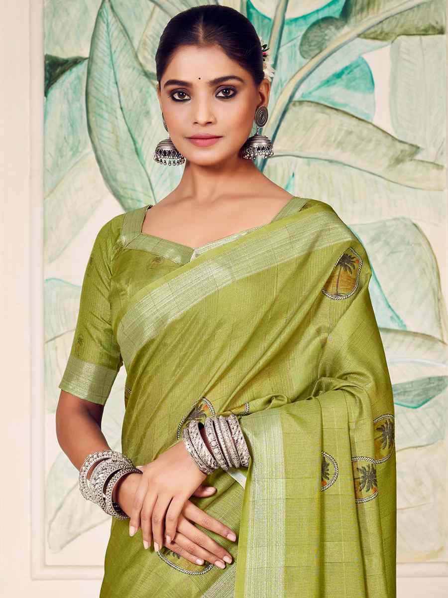 Kelly Green Soft Cotton Handwoven Casual Festival Classic Style Saree