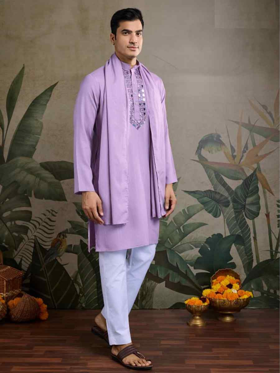 Lahender Viscose Rayon Embroidered Party Wedding Kurta With Dupatta