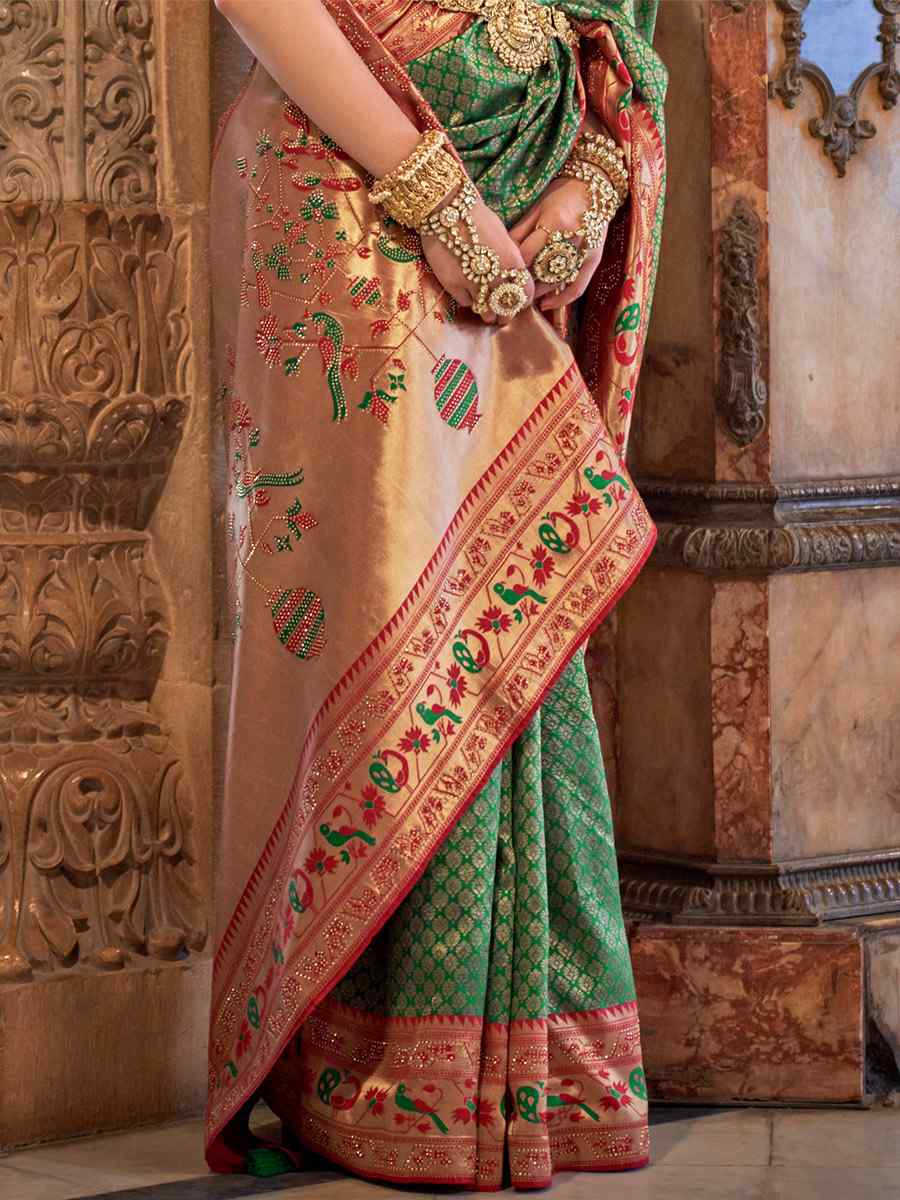 Laurel Green Banarasi Silk Handwoven Wedding Festival Heavy Border Saree