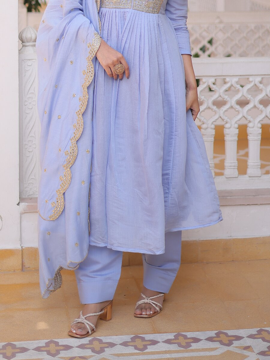Lavendar Chanderi Embroidery Sequins Zari Stone Work Festival Party Wedding Casual Ready Anarkali Pant Salwar Kameez