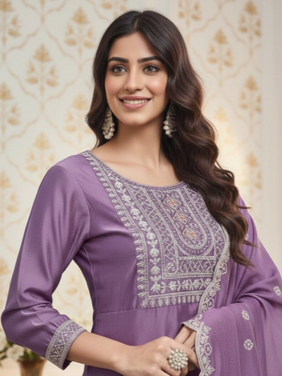 Lavendar Viscose Embroidery Wedding Festival Party Casual Ready Pant Salwar Kameez