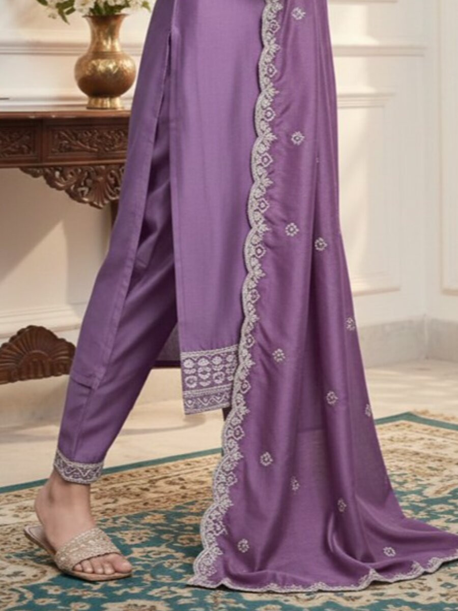 Lavendar Viscose Embroidery Wedding Festival Party Casual Ready Pant Salwar Kameez