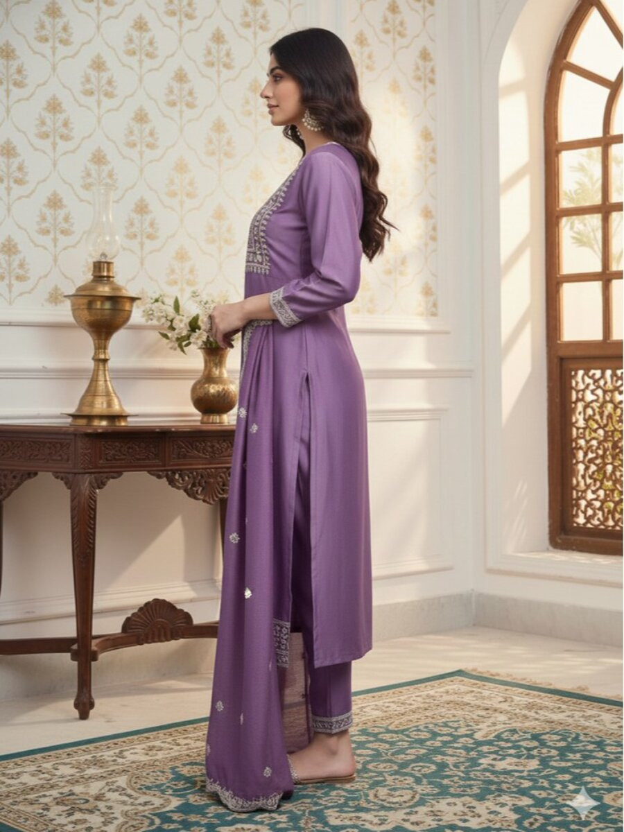 Lavendar Viscose Embroidery Wedding Festival Party Casual Ready Pant Salwar Kameez