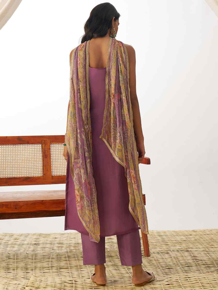 Lavender  Pure Organza Embroidered Festival Casual Ready Pant Salwar Kameez