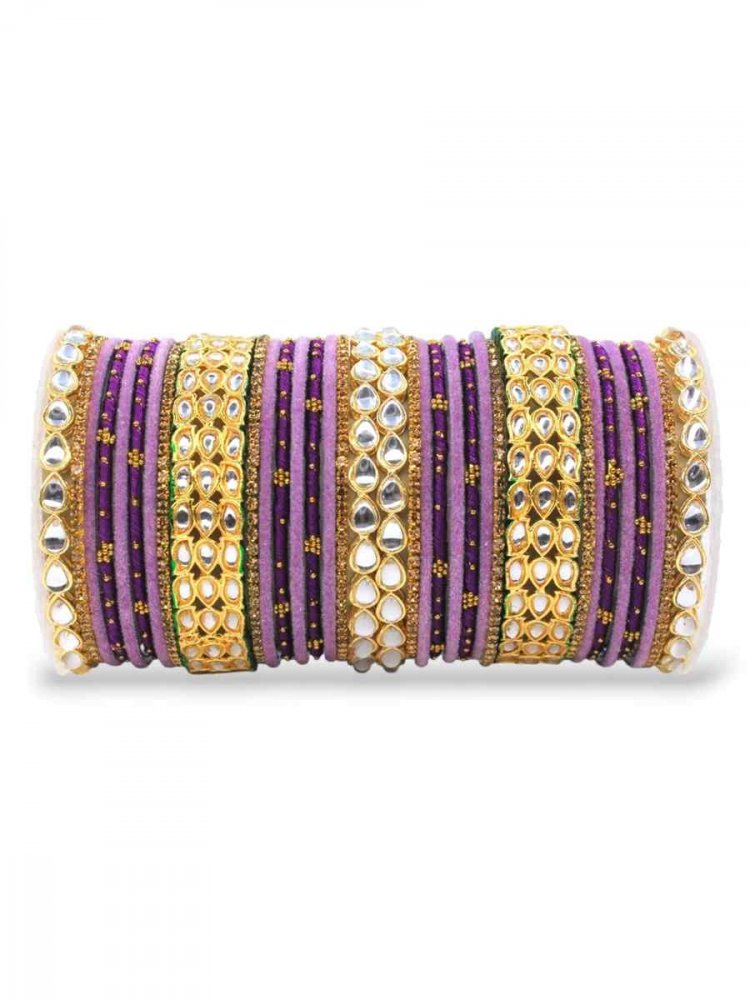 Lavender Alloy Festival Wear Kundan Bangles