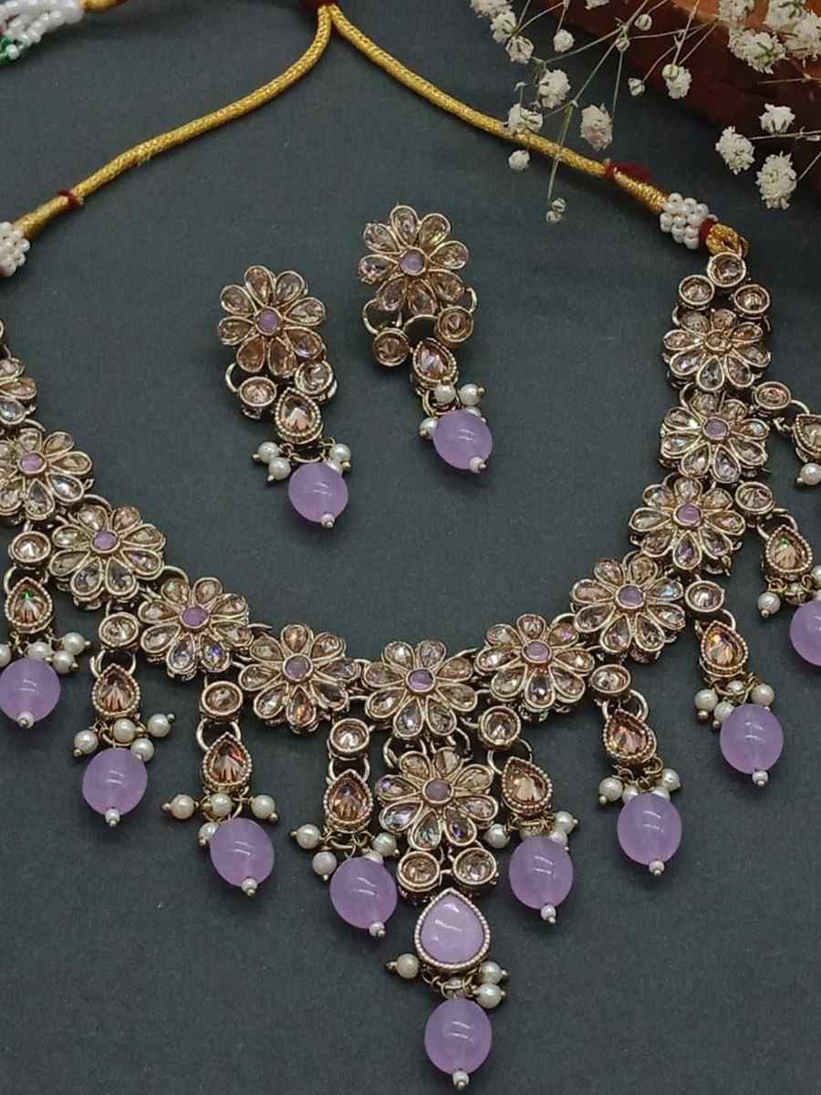 Lavender Alloy Metal Festival Wear Kundan Necklace