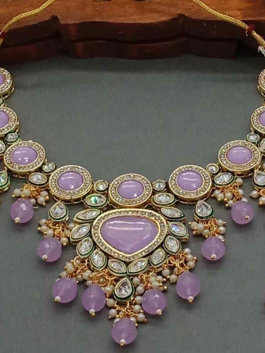 Lavender Alloy Metal Festival Wear Kundan Necklace
