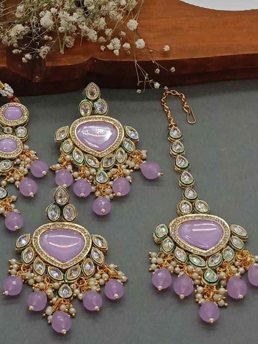 Lavender Alloy Metal Festival Wear Kundan Necklace