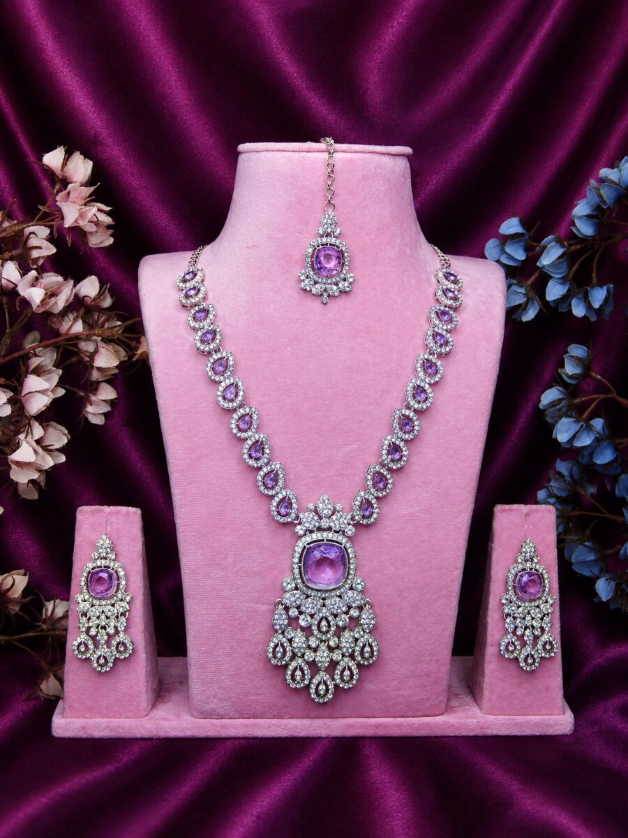 Lavender Alloy Metal Gemstone Festival Party Wedding Necklace