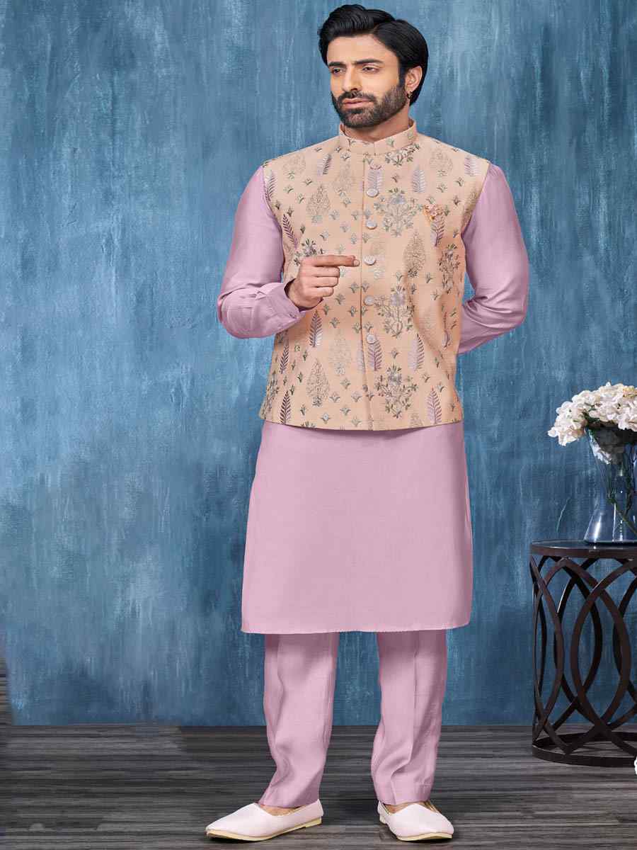 Lavender Art Banarasi Silk Woven Festival Wedding Kurta