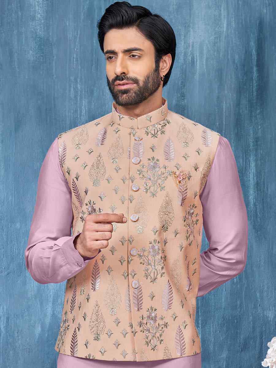 Lavender Art Banarasi Silk Woven Festival Wedding Kurta