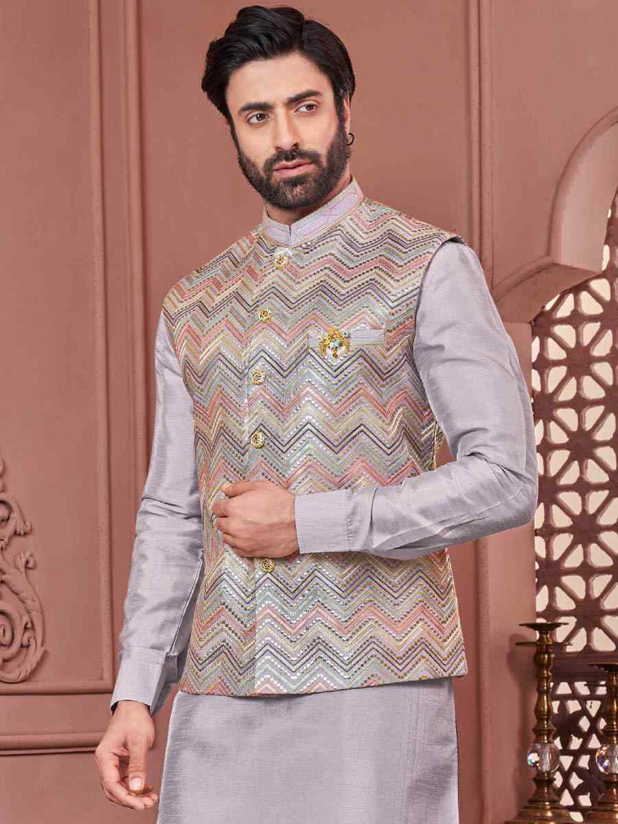 Lavender Art Banarasi Silk Woven Festival Wedding Kurta