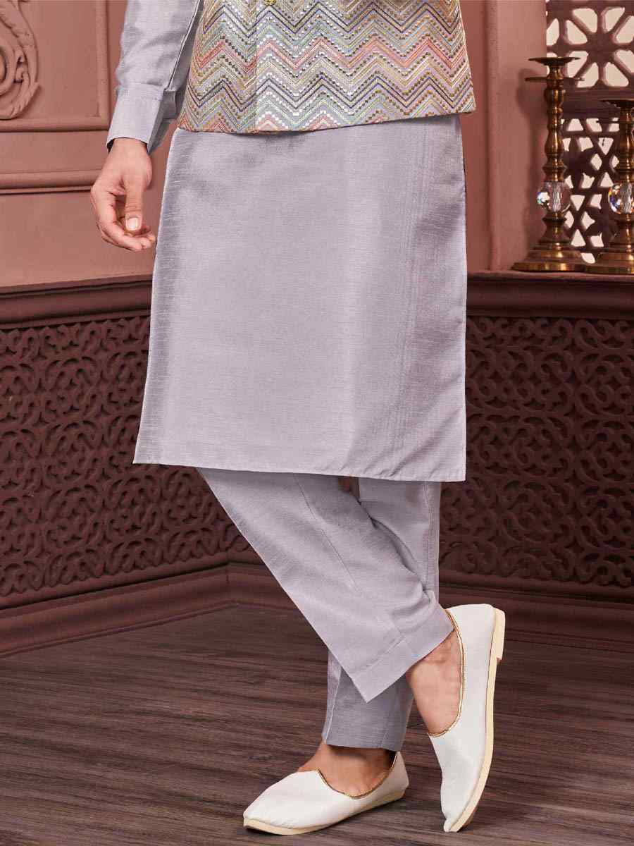 Lavender Art Banarasi Silk Woven Festival Wedding Kurta