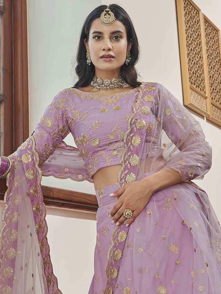 Lavender Art Silk Embroidered Festival Party Wear Heavy Border Lehenga Choli