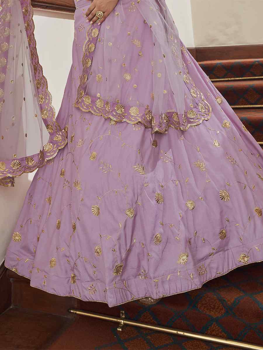 Lavender Art Silk Embroidered Festival Party Wear Heavy Border Lehenga Choli