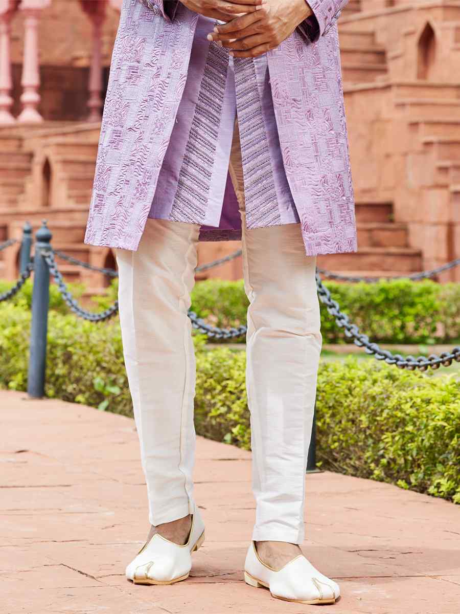 Lavender Art Silk Embroidered Wedding Party Sherwani