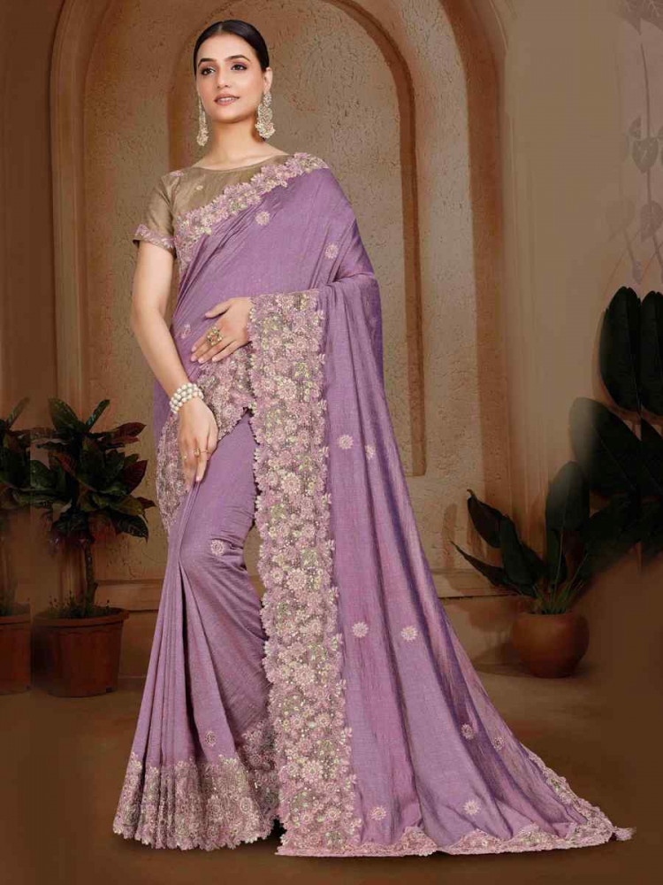 Lavender Art Silk Handwoven Festival Wedding Heavy Border Saree