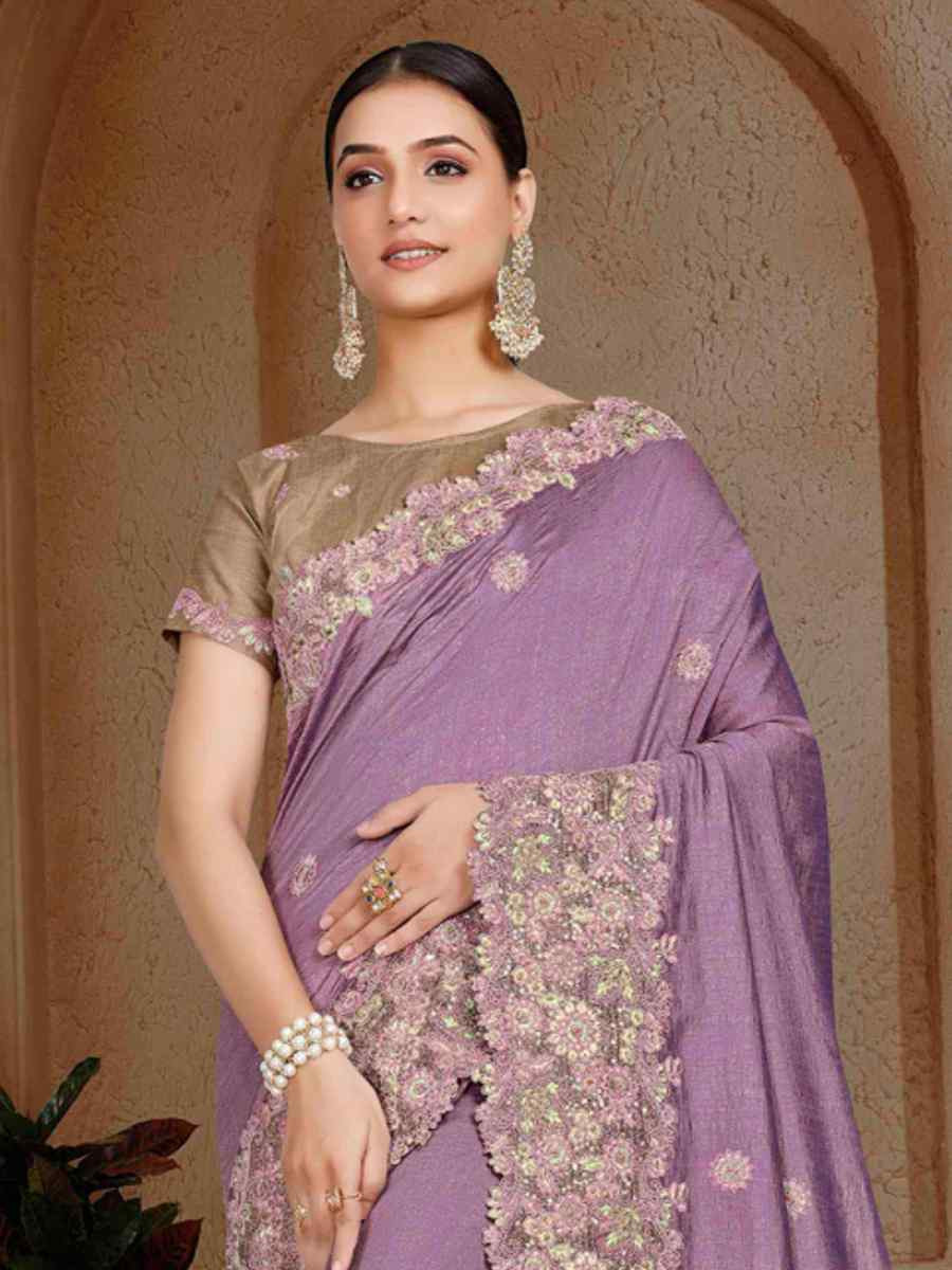 Lavender Art Silk Handwoven Festival Wedding Heavy Border Saree