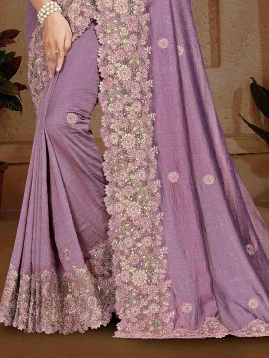 Lavender Art Silk Handwoven Festival Wedding Heavy Border Saree