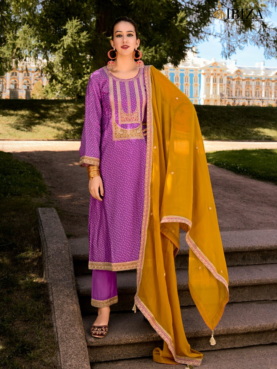 Lavender Bambarg Russian Silk Embroidery Digital Printed Wedding Party Festival Casual Pant Salwar Kameez