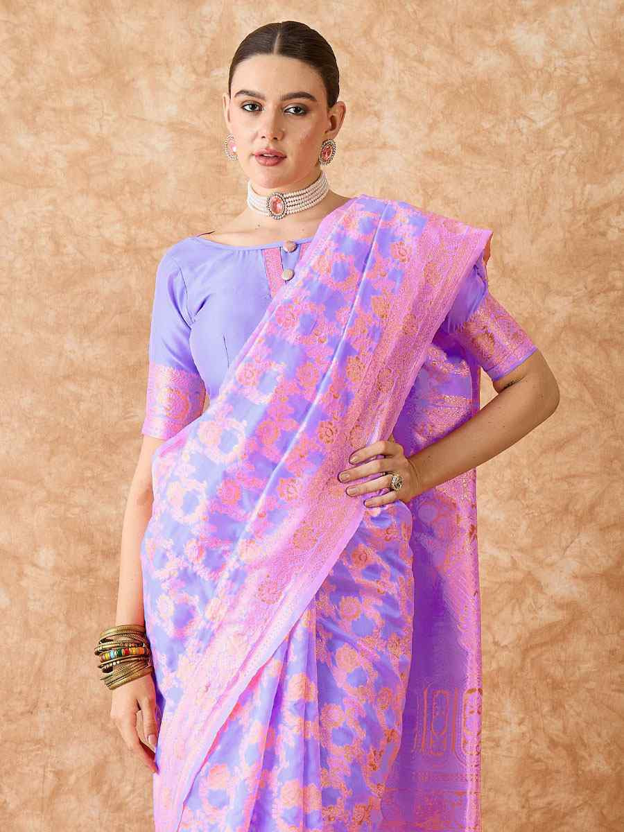 Lavender Banarasi Silk Handwoven Bridal Reception Festival Wedding Fancy Heavy Border Sarees