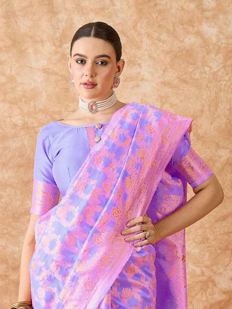Lavender Banarasi Silk Handwoven Bridal Reception Festival Wedding Fancy Heavy Border Sarees