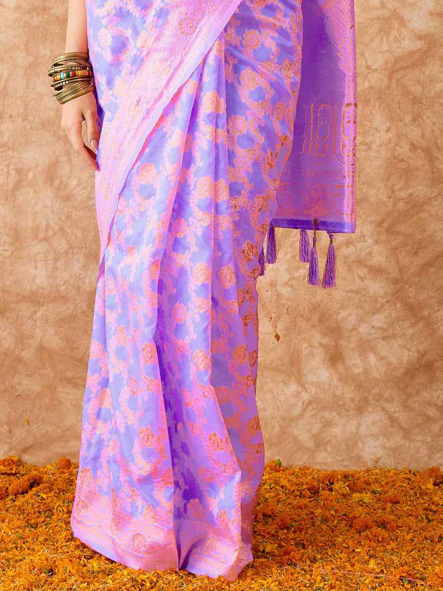 Lavender Banarasi Silk Handwoven Bridal Reception Festival Wedding Fancy Heavy Border Sarees