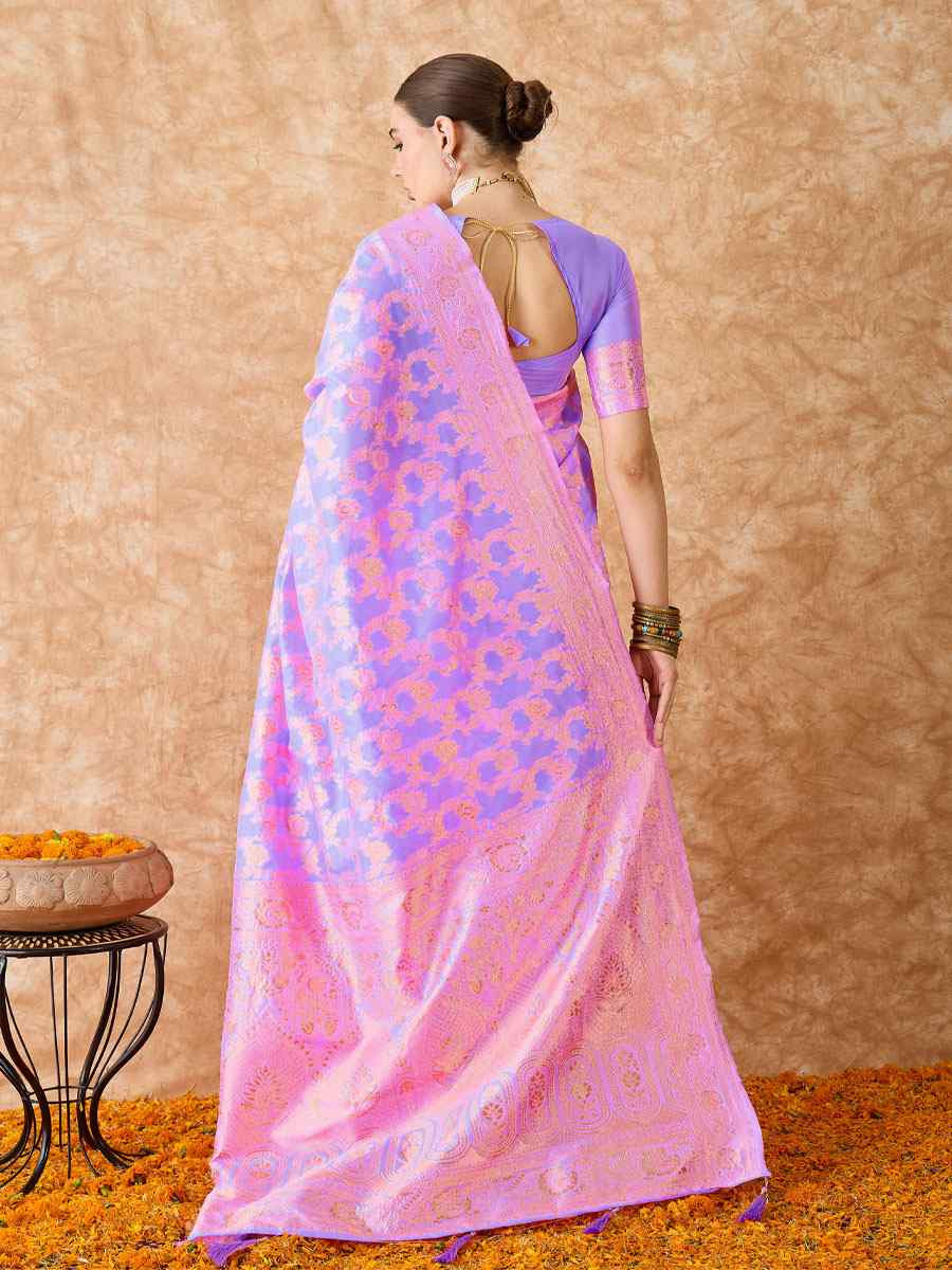 Lavender Banarasi Silk Handwoven Bridal Reception Festival Wedding Fancy Heavy Border Sarees