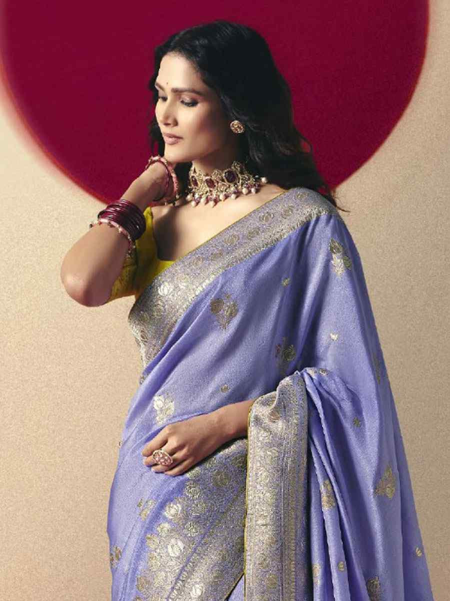 Lavender Bemberg Viscose Handwoven Zari Work Traditional Bridal Reception Festival Wedding Fancy Heavy Border Saree