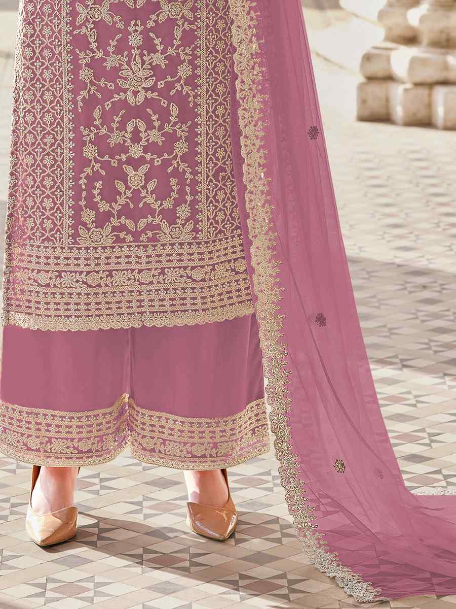 Lavender Buterfly Net Embroidered Wedding Festival Pant Salwar Kameez
