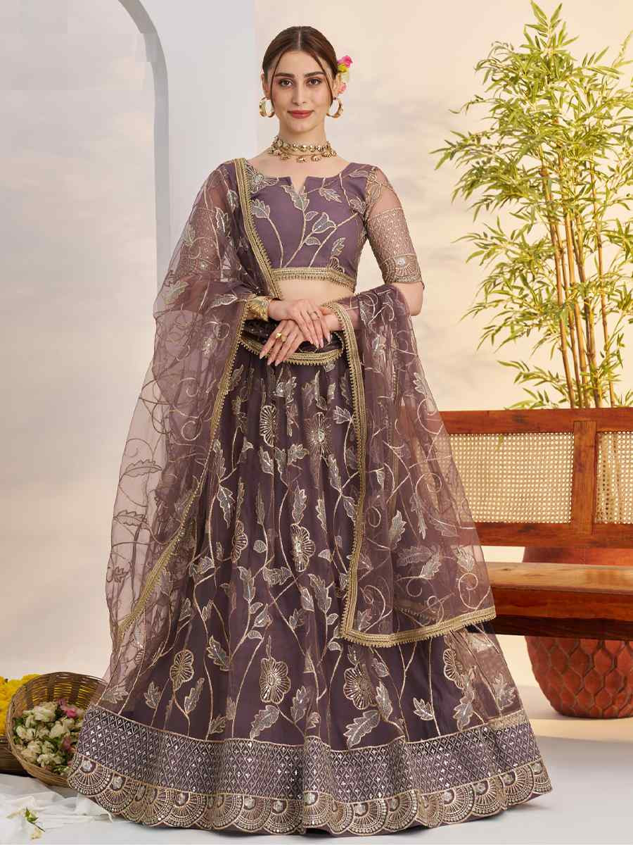 Lavender Butterfly Net Embroidered Bridal Wedding Reception Festival Heavy Border Lehenga Choli