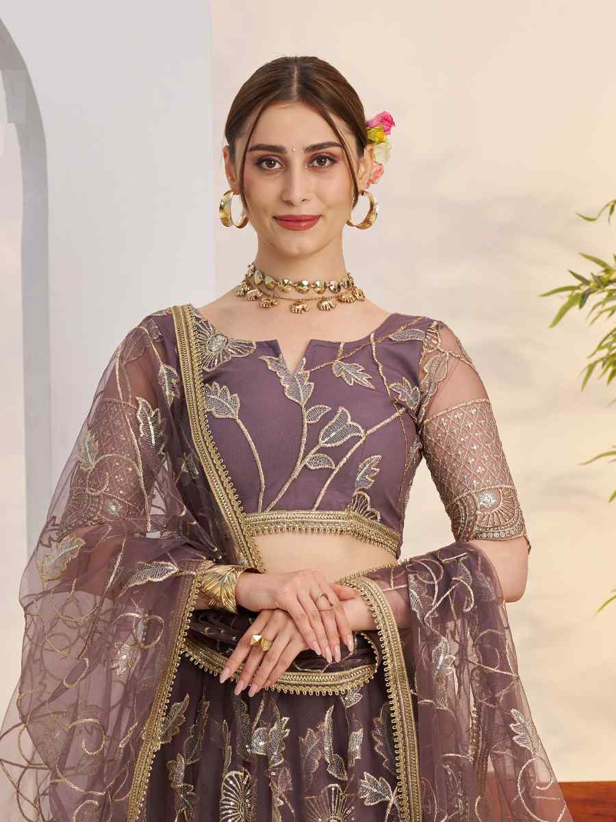 Lavender Butterfly Net Embroidered Bridal Wedding Reception Festival Heavy Border Lehenga Choli