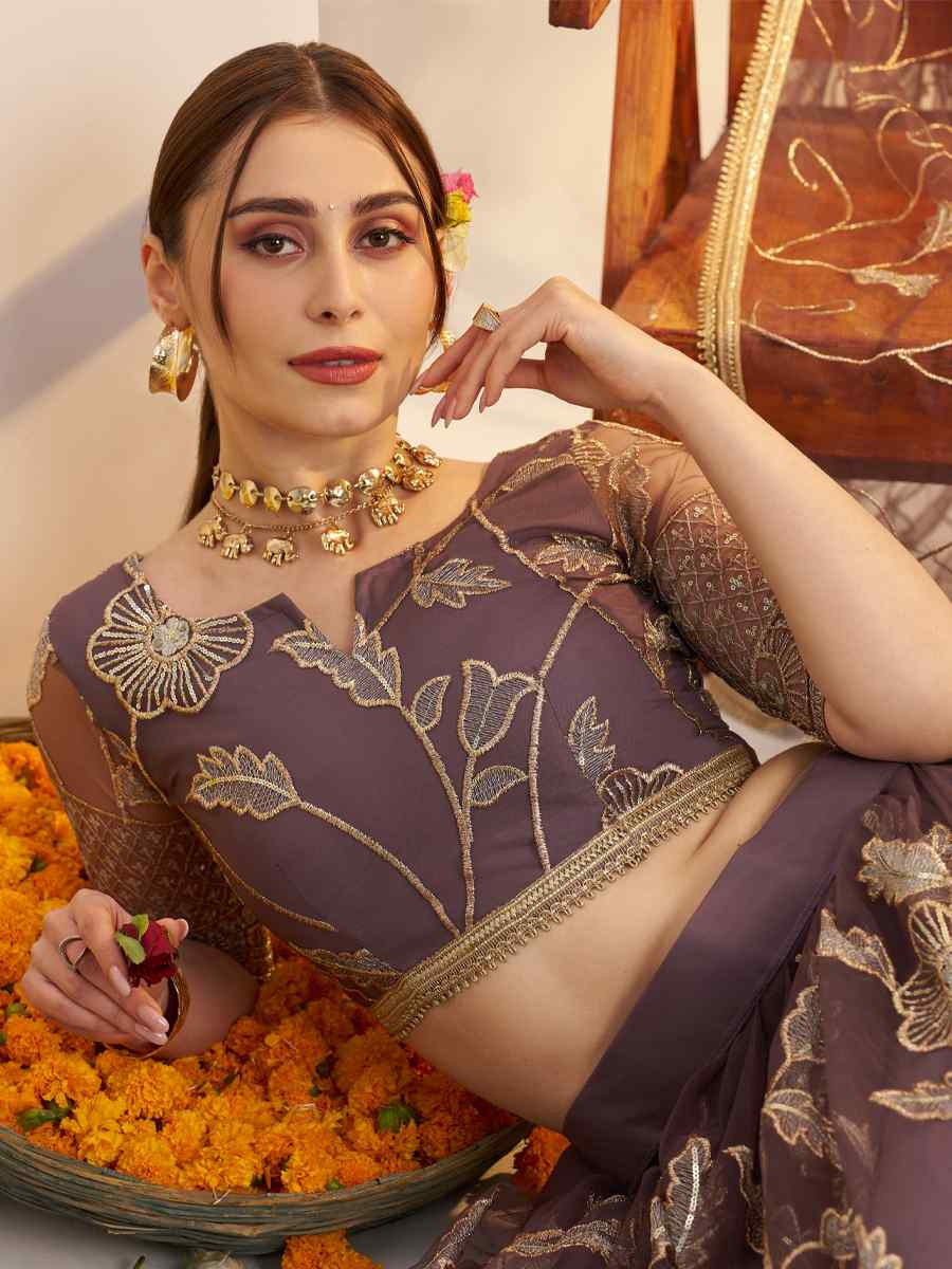 Lavender Butterfly Net Embroidered Bridal Wedding Reception Festival Heavy Border Lehenga Choli