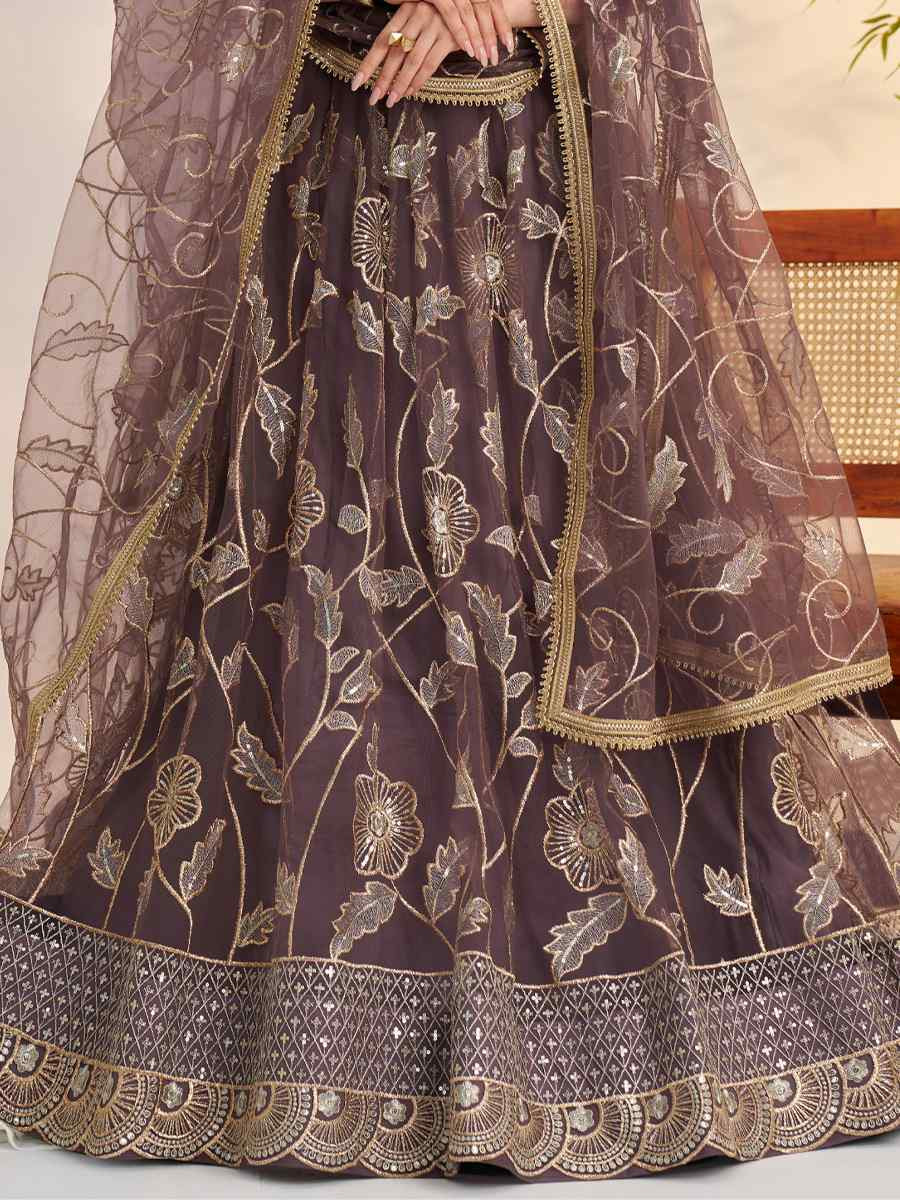 Lavender Butterfly Net Embroidered Bridal Wedding Reception Festival Heavy Border Lehenga Choli