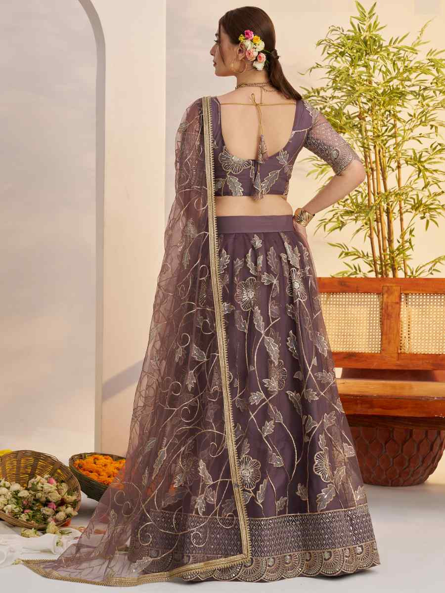 Lavender Butterfly Net Embroidered Bridal Wedding Reception Festival Heavy Border Lehenga Choli