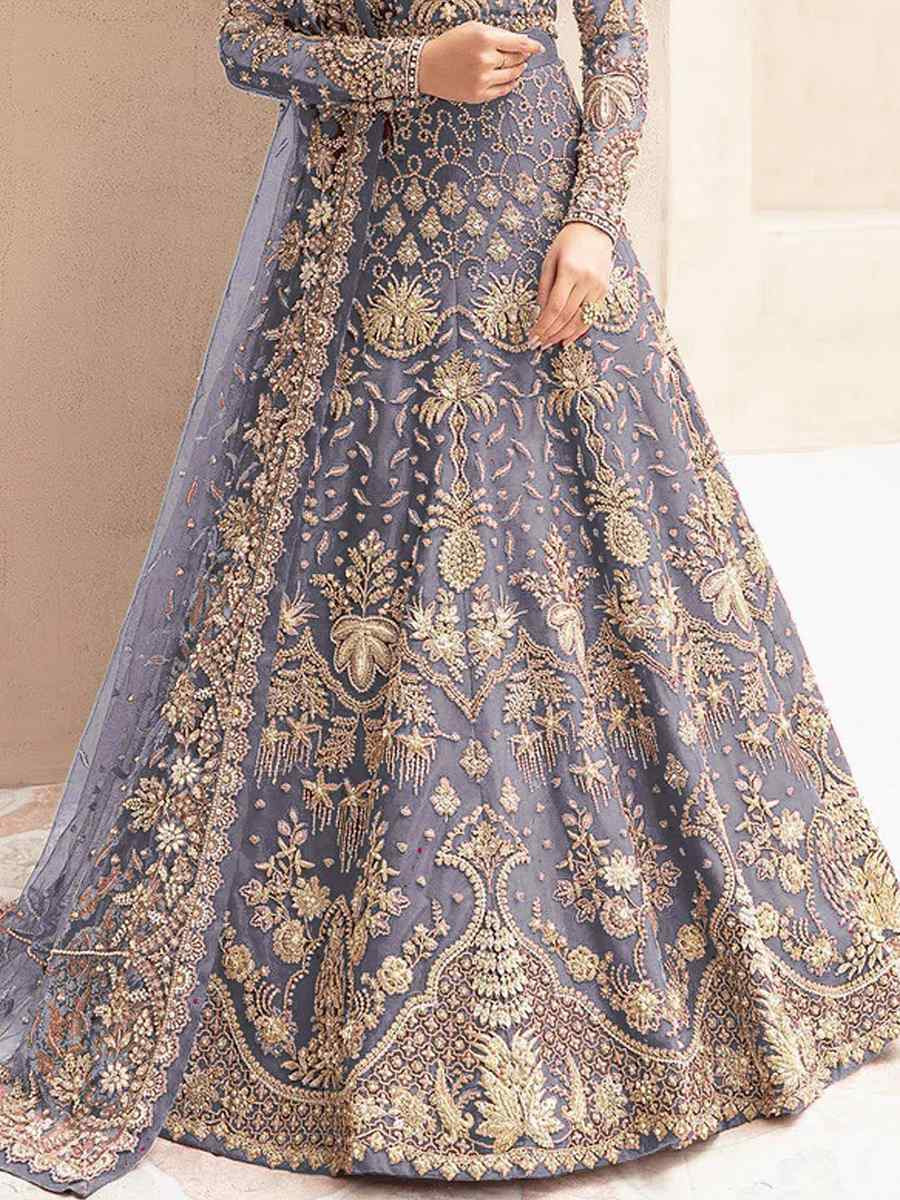 Lavender Butterfly Net Embroidered Festival Wedding Anarkali Salwar Kameez
