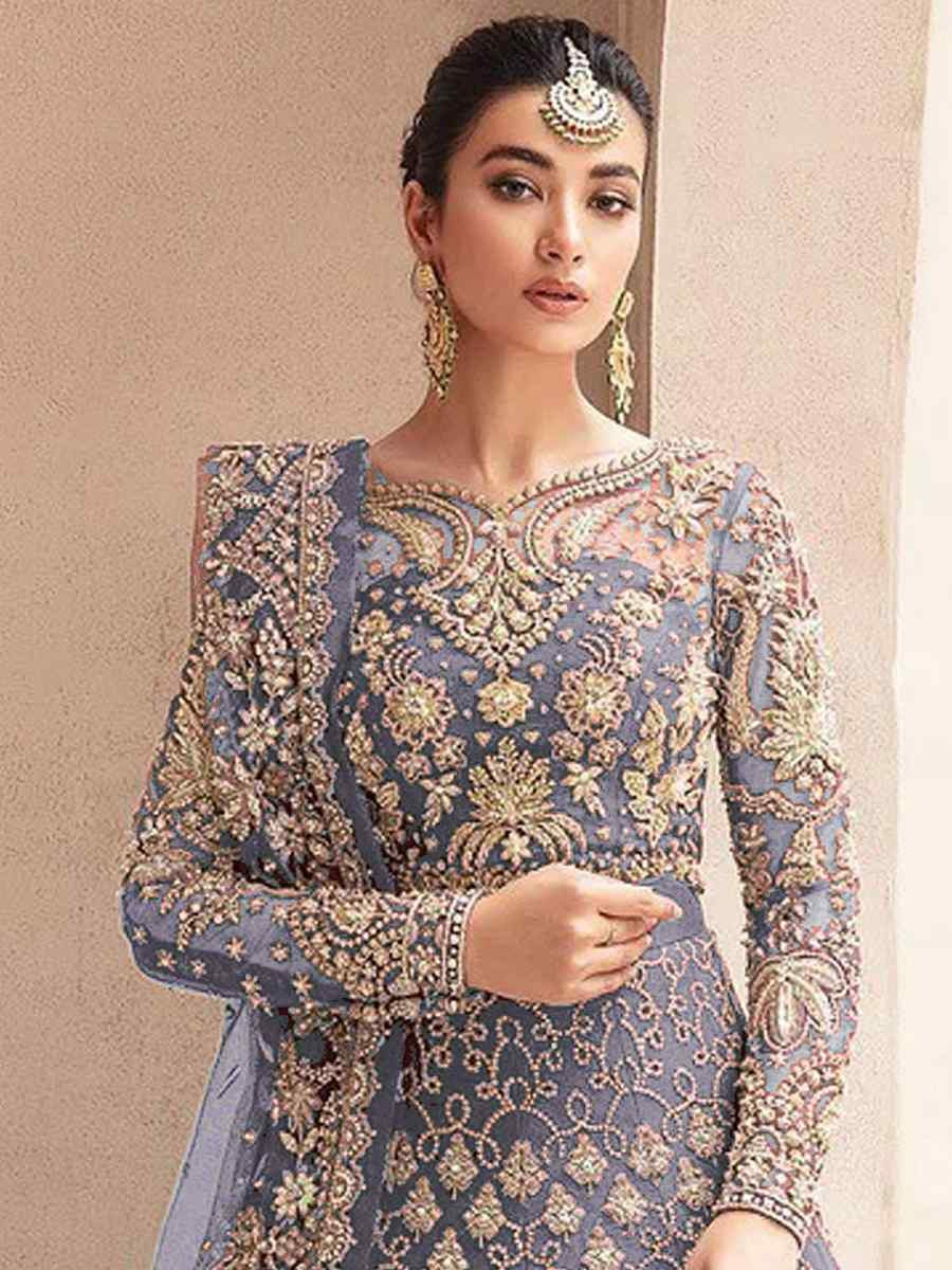 Lavender Butterfly Net Embroidered Festival Wedding Anarkali Salwar Kameez