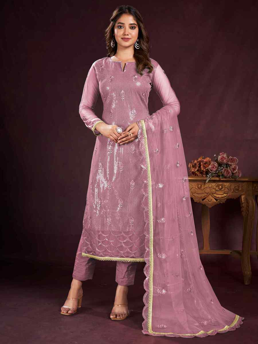 Lavender Butterfly Net Embroidered Festival Wedding Pant Salwar Kameez