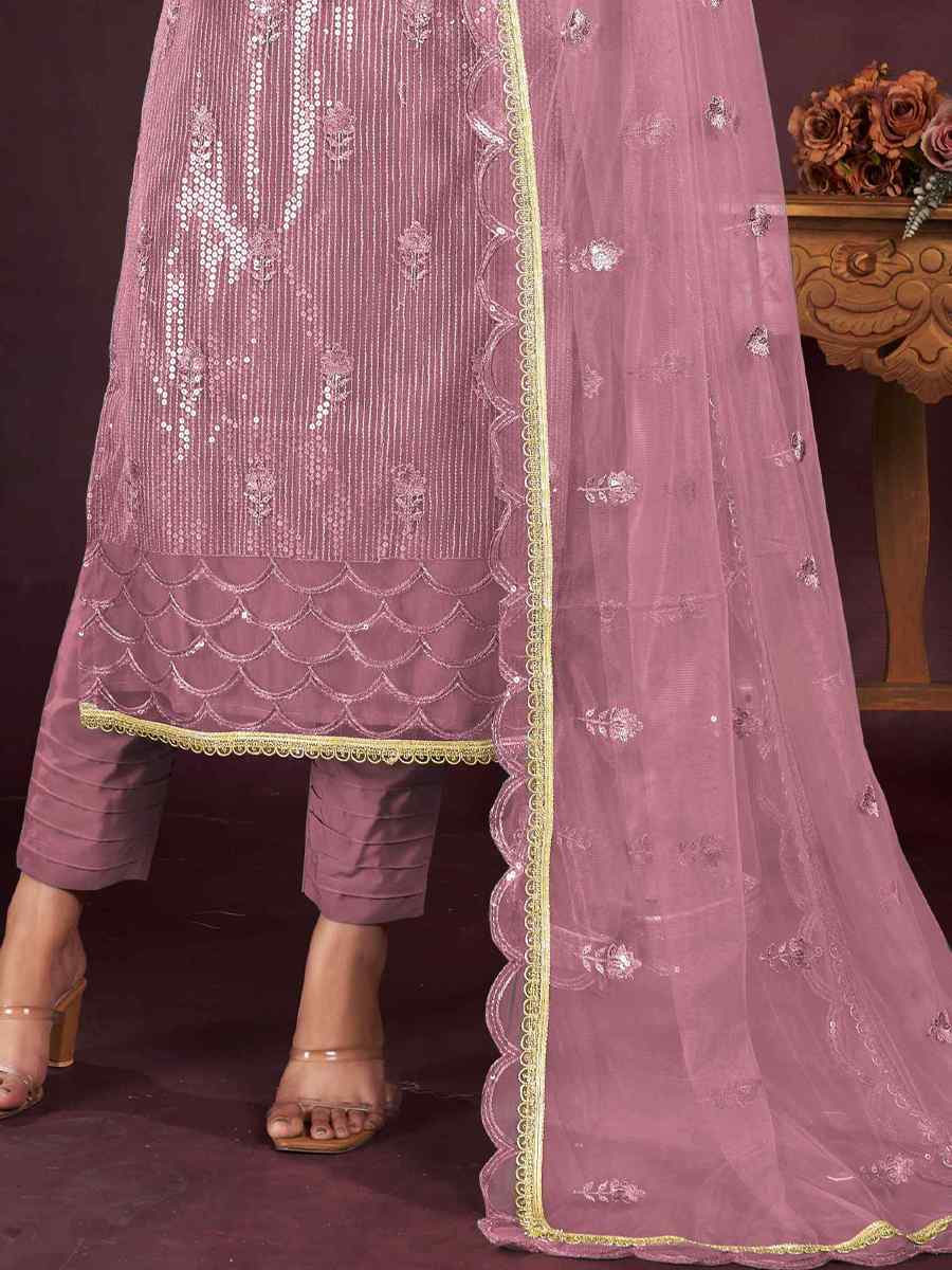 Lavender Butterfly Net Embroidered Festival Wedding Pant Salwar Kameez