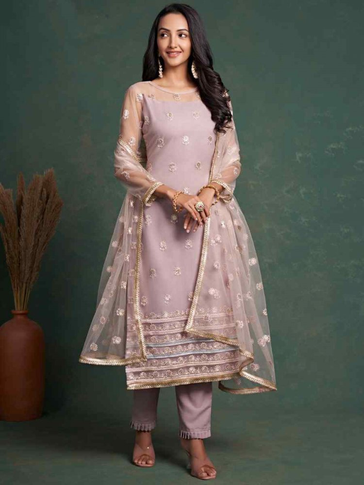 Lavender Butterfly Net Embroidered Festival Wedding Pant Salwar Kameez