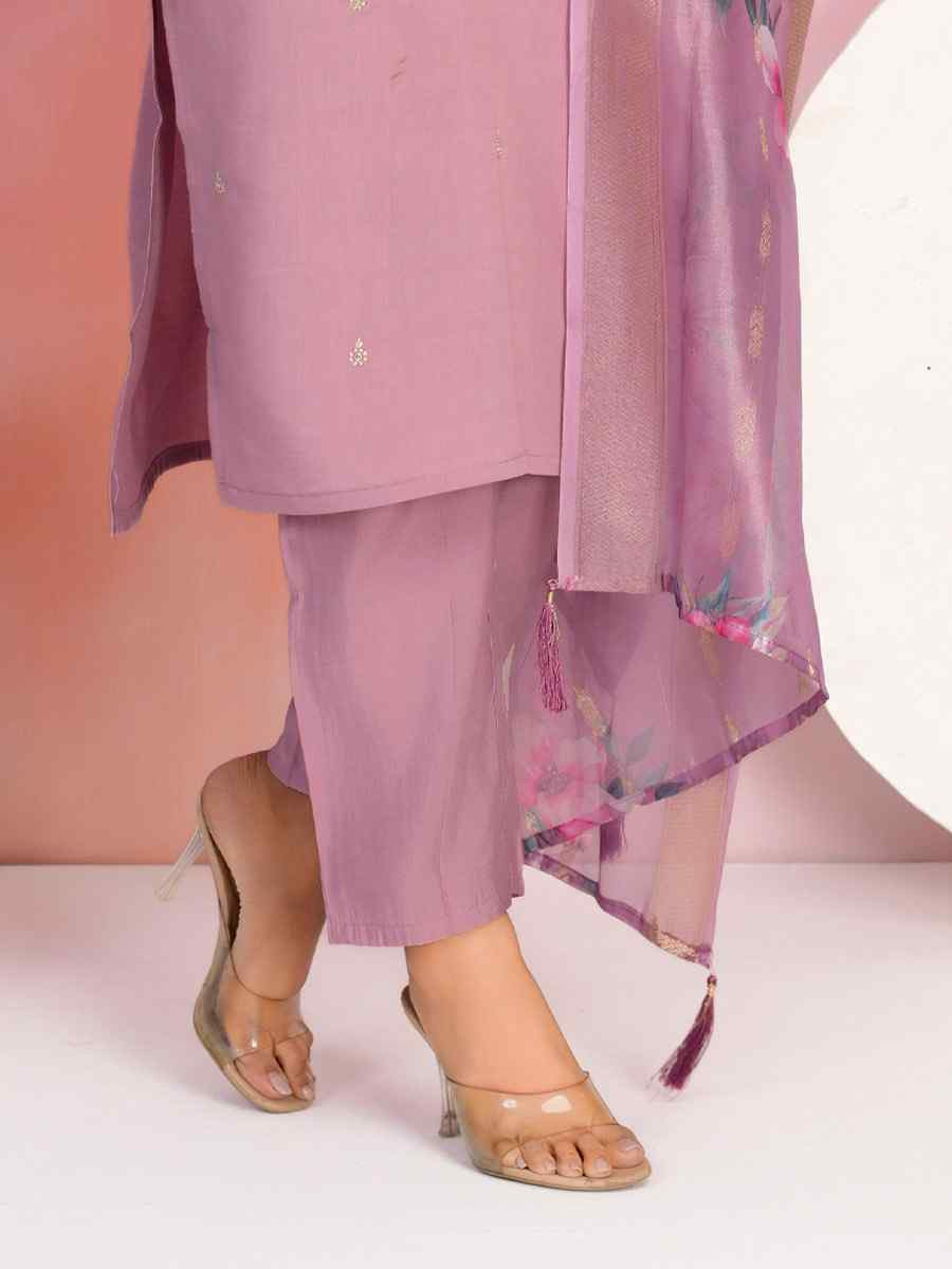 Lavender Chanderi Embroidered Party Wedding Ready Pant Salwar Kameez