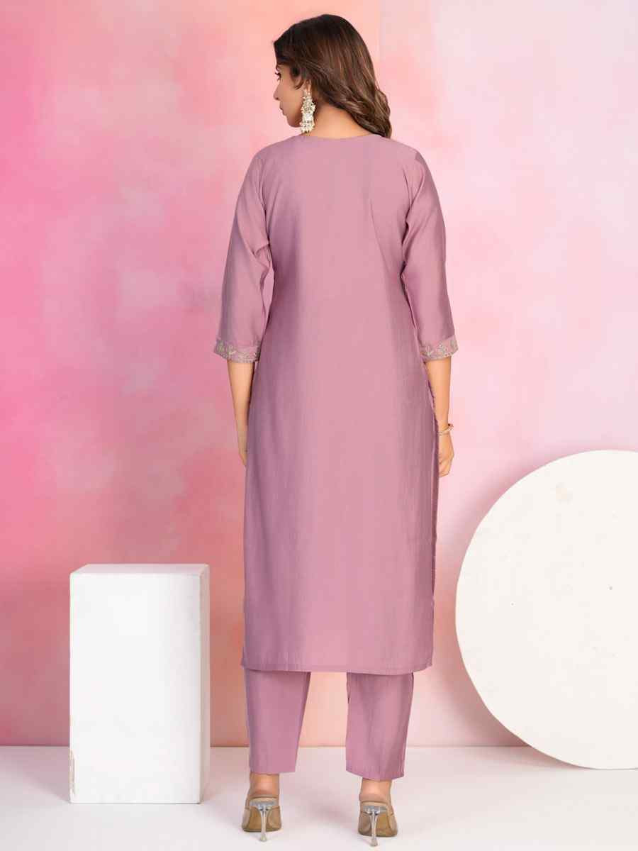 Lavender Chanderi Embroidered Party Wedding Ready Pant Salwar Kameez