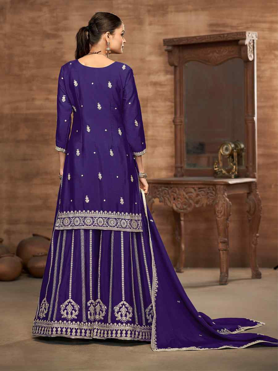 Lavender Chinon Embroidered Festival Casual Ready Palazzo Salwar Kameez