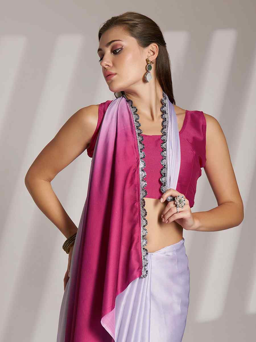 Lavender Chinon Solid Casual Festival Classic Style Saree