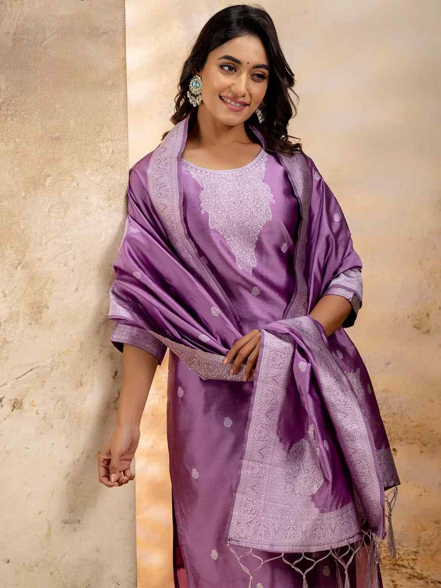 Lavender Cotton Blend Embroidered Festival Wedding Ready Pant Salwar Kameez
