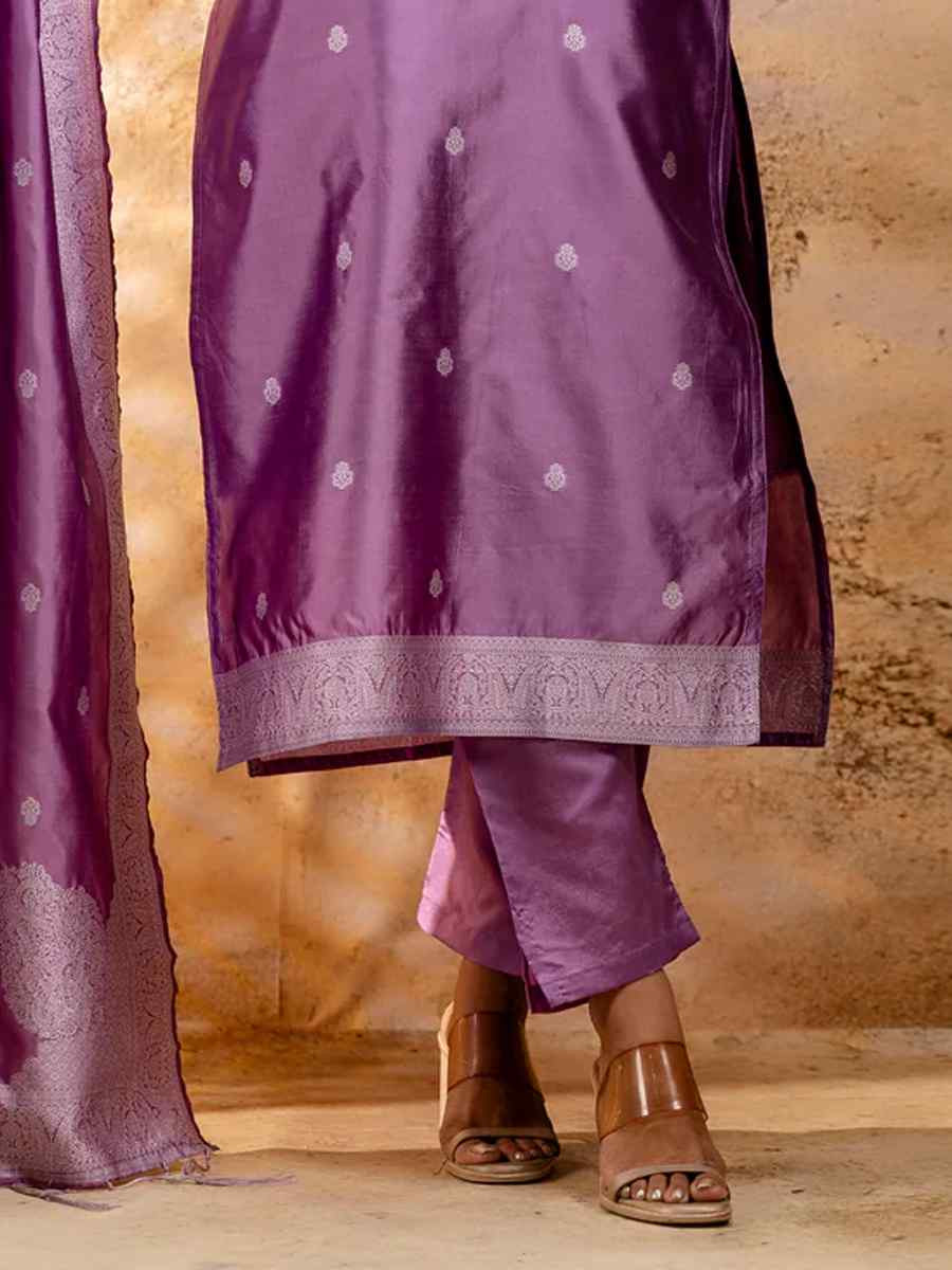 Lavender Cotton Blend Embroidered Festival Wedding Ready Pant Salwar Kameez